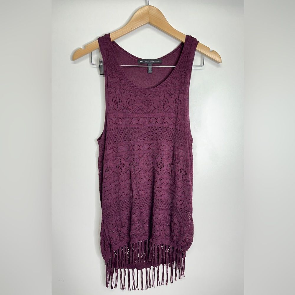 ‎WHBM Fringed Sleeveless Burgundy Top Size Small